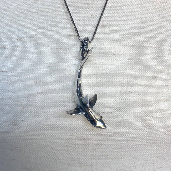 VTG Sterling Silver 925 3 Dimensional Great White Shark Pendant Necklace 24" - Picture 11 of 16